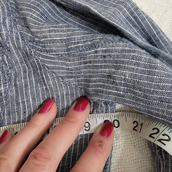 EILEEN FISHER Denim Blue 100% Linen Chambray Railroad Stripe Jacket Blazer Sz M - Picture 11 of 15